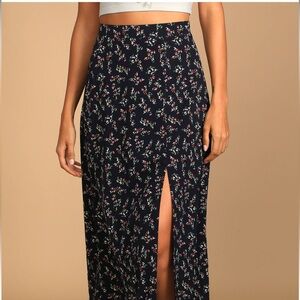 Bliss Me Navy Blue Floral Print Midi Skirt